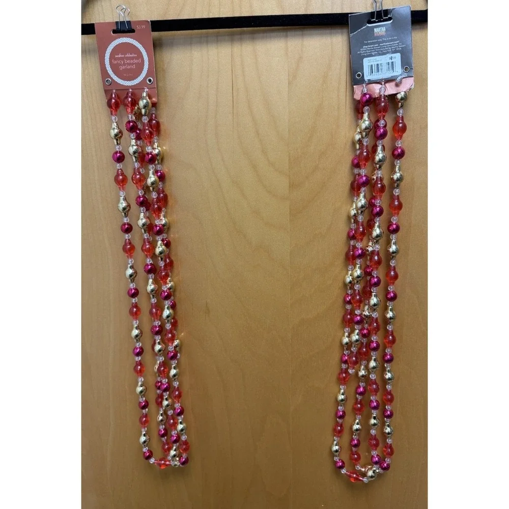 A Pair Of Martha Stewart Classic Christmas fancy Beaded Garland 9 Feet Long Each